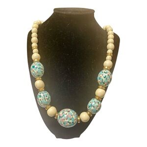Beaded Statement Necklace with Blue and Pink Accent Beads